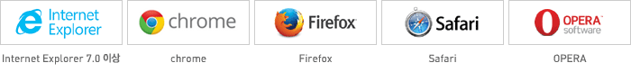 전자책 도서관 최적화 브라우저 - Internet Explorer 7.0이상, chrome, Firefox, Safari, OPERA